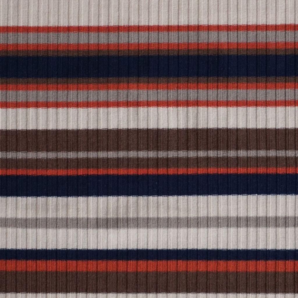 Preview: Rippjersey Streifen beige rot blau